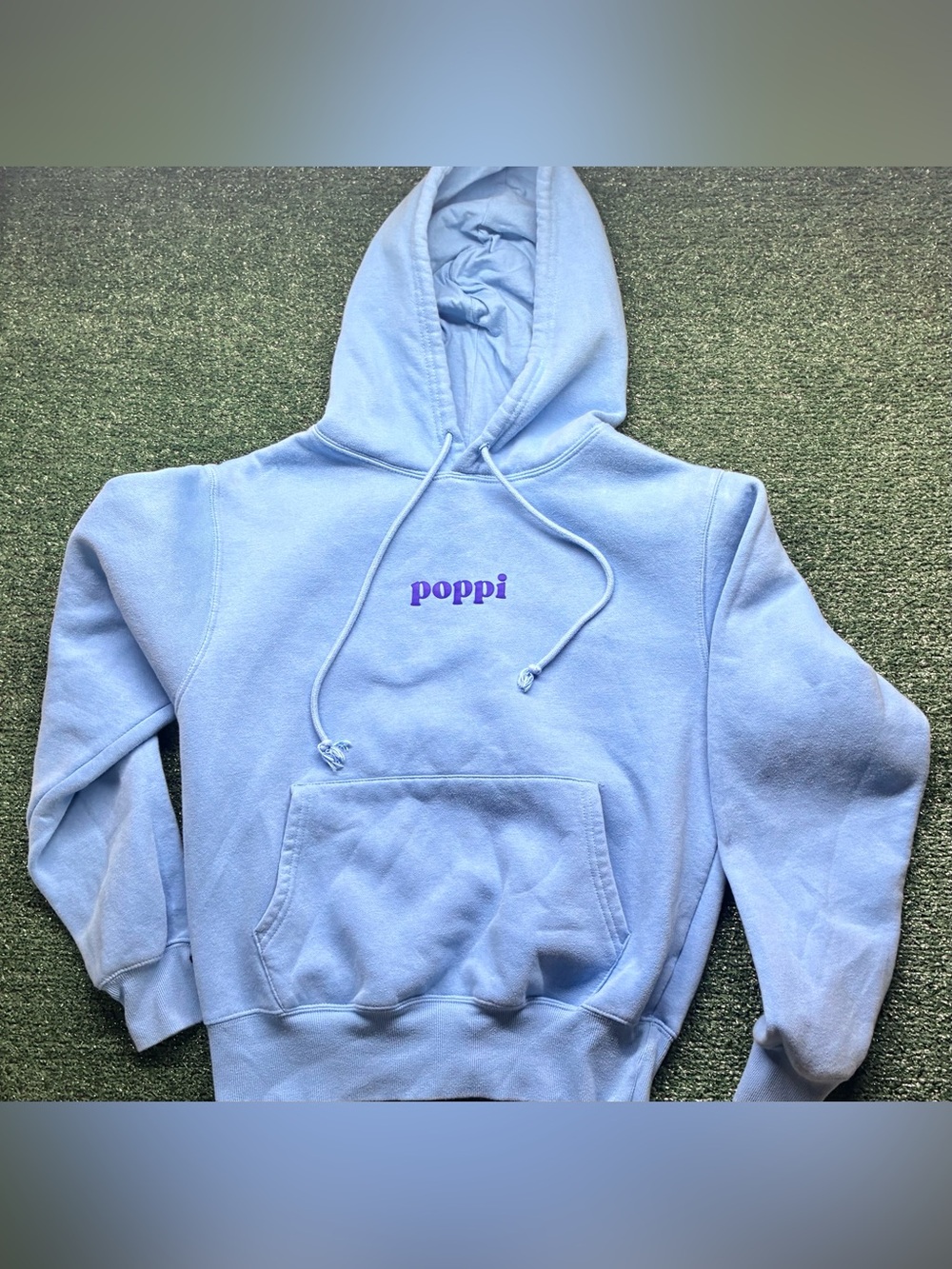 Poppi Light Blue Hoodie with Purple Logo